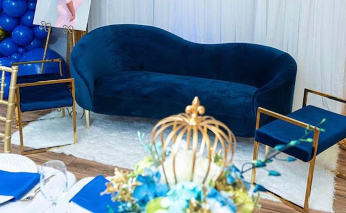 ROYAL BLUE LOVESEAT FOR RENT