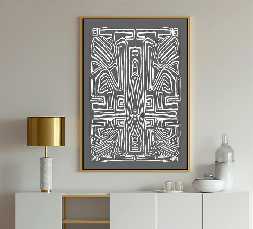 Gray and white geometric abstract art painting print