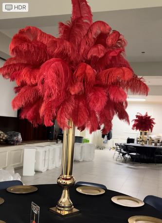 RED GATSBY FEATHER CENTERPIECE RENTAL