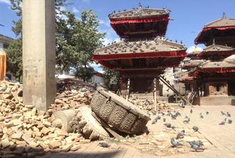Earthquake damage in Durbar Square in Kathmandu, Nepal
