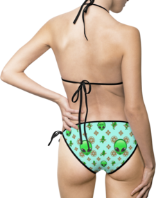 "Fun Alien Motif" Women's Bikini Swimsuit ​Duck Egg Blue
