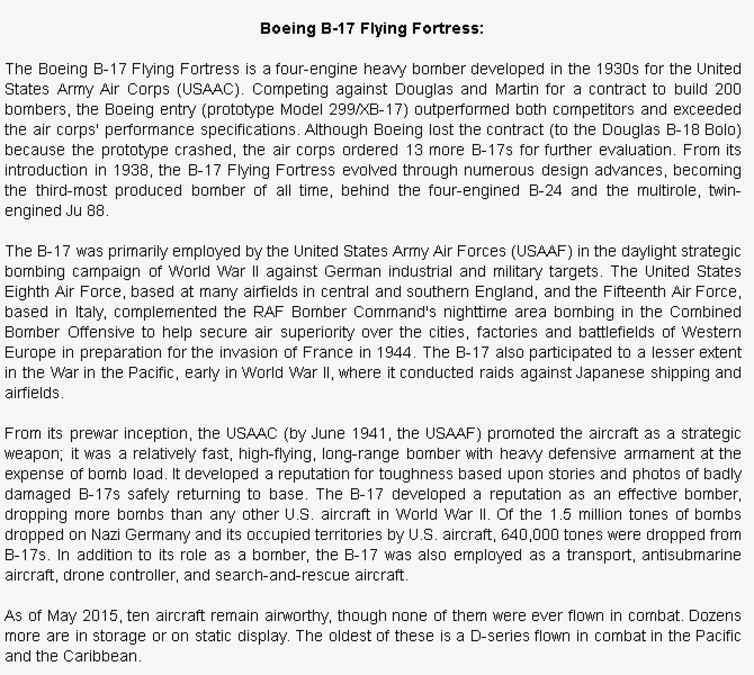 wiki background for 4D model of Boeing B-17 Flying Fortress