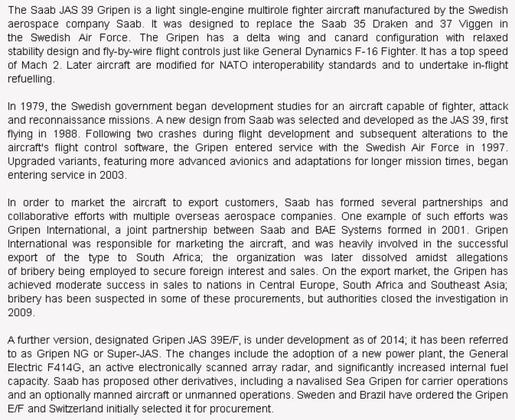 wiki background for 4D model of SAAB JAS 39 Gripen