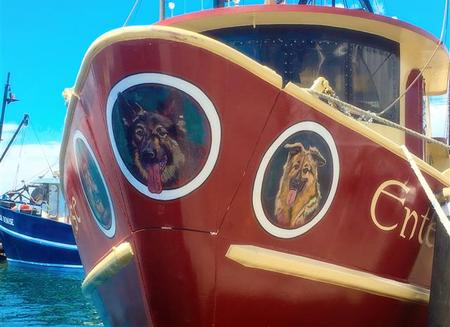 Fishing Boat With dog portraits