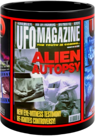 Alien Autopsy UFO Magazine Black Glossy Mug ​by Spyros Melaris