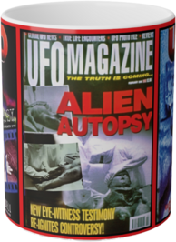 "Alien Autopsy UFO Magazines" White Mug, 11oz