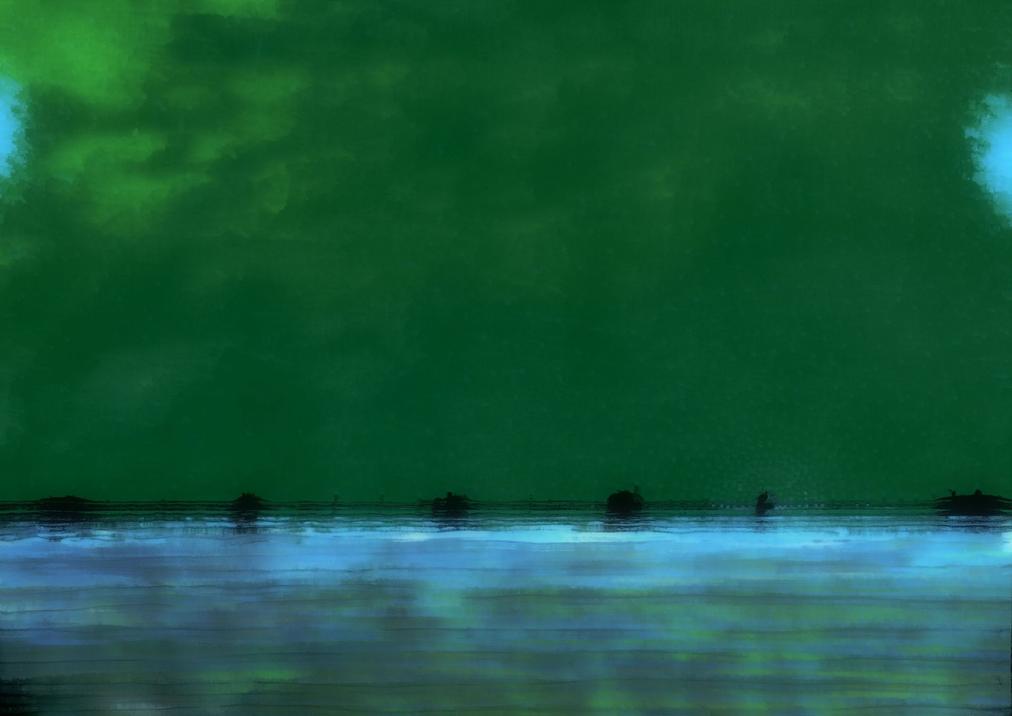 Arrival by Orfhlaith Egan, Atlantean Collection. Hand-painted canvas, scanned and converted to digally enhanced still. Galway and Berlin, 2025.