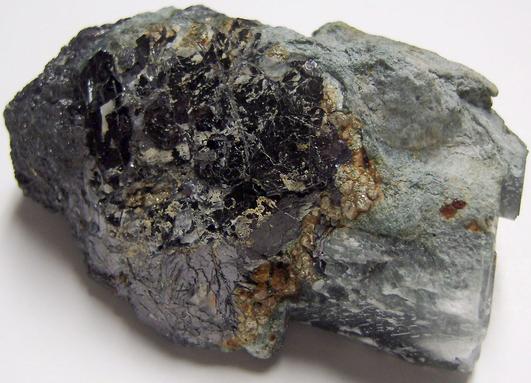MAGNETITE, PYRITE, CHALCOPYRITE, AMPHIBOLE BYSSOLITE, CALCITE - French Creek Mines, St. Peters, Warwick Township, Chester County, Pennsylvania, USA