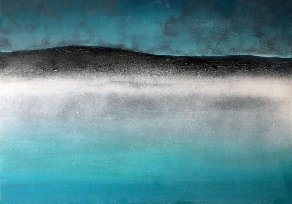 Morning Fog. Hand-painted canvas, scanned and converted to digitally enhanced still by Orfhlaith Egan @orlainberlin ~ June 2022 available on Objkt.com