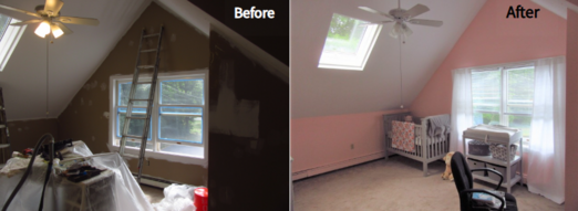 Before and after painting nursery, Raynham, MA.
