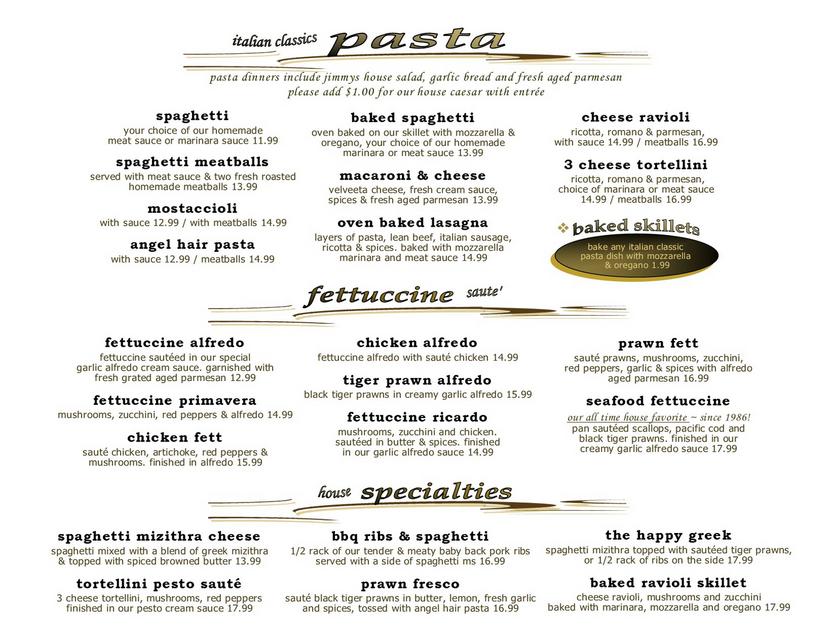 jimmy's pasta selection