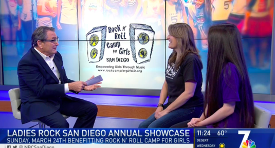 NBC 7 News room with host and two rock camp representatives