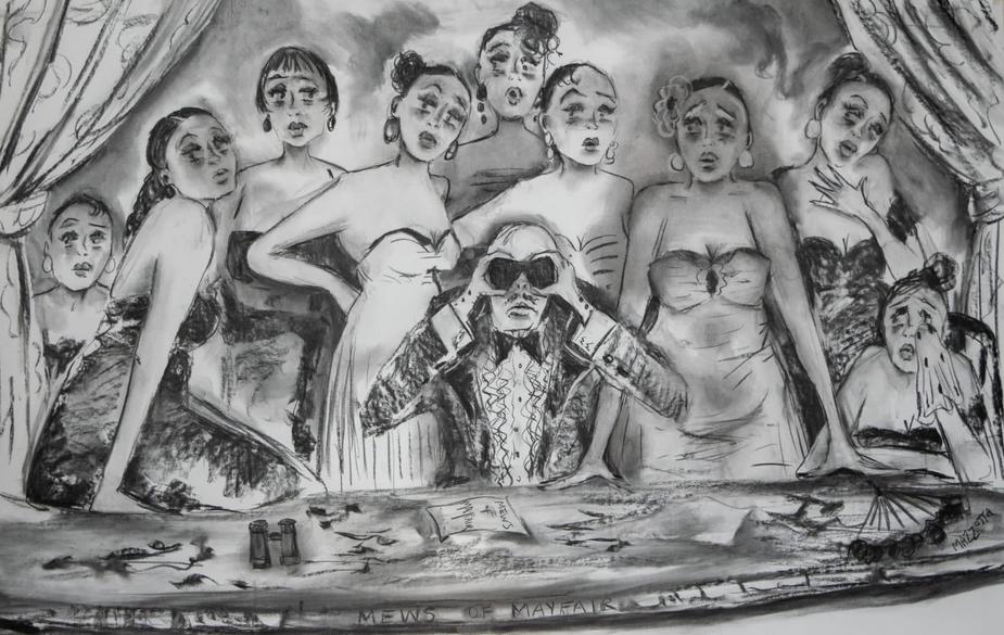 Jimmy Diamond and The Blue Bells - Charcoal on Paper 140 x 80 cm