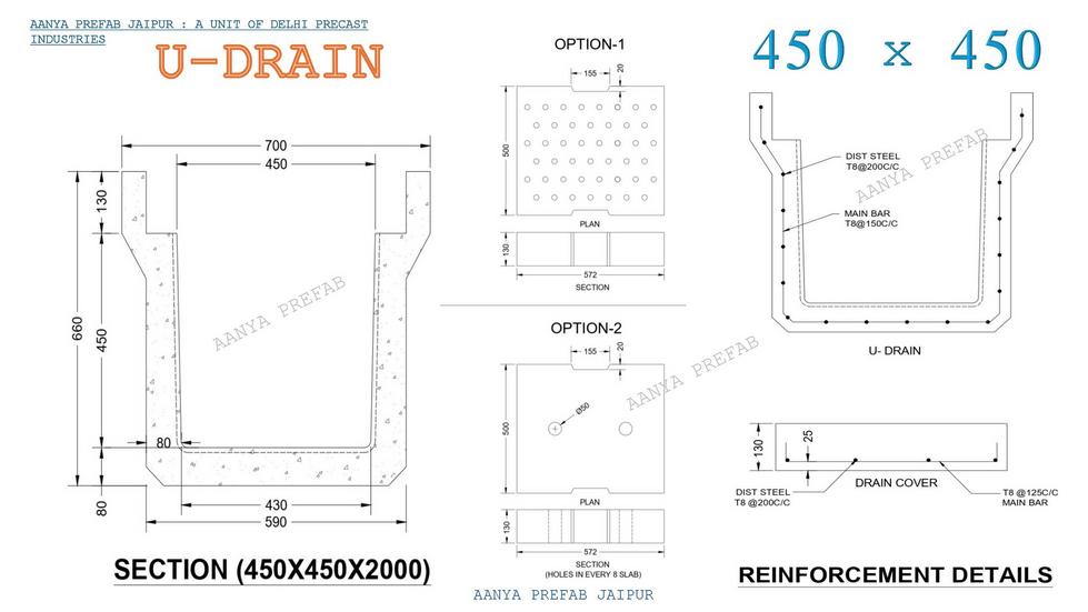 precast u drain t25 u-shape drain t25 precast rcc u-drain T-25