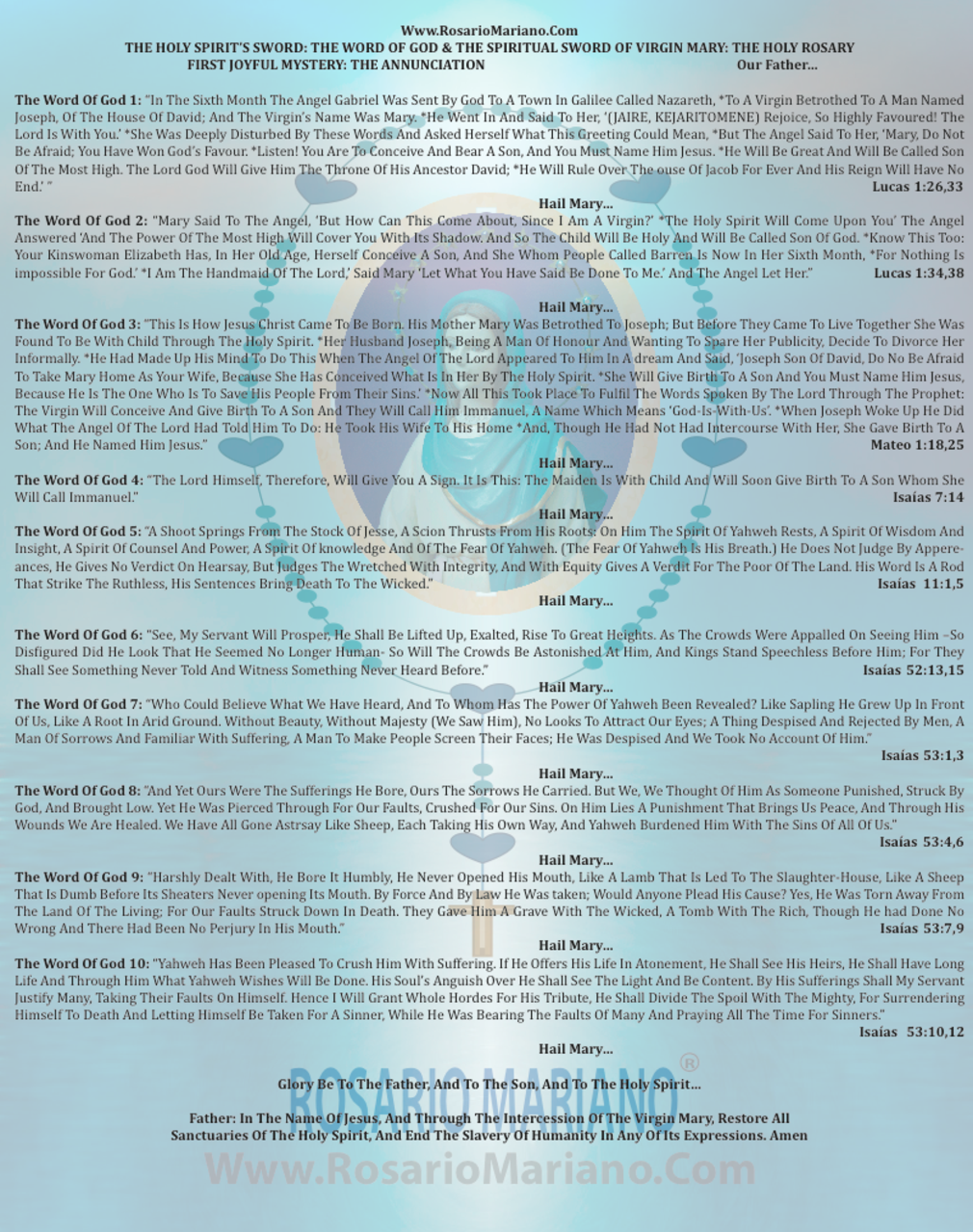 LA ESPADA DEL ESPIRITU SANTO: LA PALABRA DE DIOS & LA ESPADA ESPIRITUAL DE LA VIRGEN MARIA: EL SANTO ROSARIO: UNIDOS AQUI