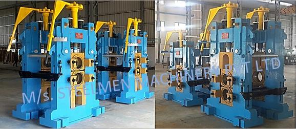 Y-TABLE FOR ROLLING MILLS, OIL LUBRICATION SYSTEM (Capacity - 50 LPM to 300 LPM), AUTOMATIC BUNDLING MACHINE, Hot Billet Shear, Billet Charging Grate, Flywheel, Gear Boxes, Mill Stands, Shearing Machines, Conveyor Rolls, Spindle Carrier, Pinch Rolls, Tilting Tables, Twin Channel, TMT Quenching System, Tail Breaker Pinch Rolls, Oil Lubrication System, Guide Box & Twist Pipes Mechanical Pusher, Mill Accessories, TMT Chain Transfer System, Recuperators, Cooling Tower, gear coupling, universal spindles, steel rolling mill, rolling mill items, steel plant machineries, steel plants, CCM, Continuous casting machine, steel melting, steel makers, leju Thomas, 9310524787, Gear boxes, Pinion stands, Rolling mill Stands on Fiber& bearings, Roller tables, Tilting tables, Y tables, Guide boxes, Chocks, Couplings, Spindles, Rotary shears, Flying shears, Cantilever type pinch Rolls, Tail Breaker pinch Rolls, Quenching Systems (for 8-16 mm, 16-25 mm, & 25-32 mm), Twin channel, Hot Rolling Mills, Shears, Automatic Cooling Bed, Quenching Boxes, Twin Channel Machine, Mill Stands, Cold Rolling Mills, Gear Couplings, Industrial Gear Box, Punching Cropping Machine, Hot Saw, Transmission Tower Machinery, Chain Transfer Systems, Product Design Development, Hot Rolling Mills Bar Rolling Mill Hot Rolling Mill Equipment Slit Rolling Mill Shears Flying Shear Crank Shear Continuous Rotating Shear Disc & Drum Shear Automatic Cooling Bed Quenching Boxes TMT Quenching Boxes Twin Channel Machine Industrial Gear Box Helical Gear Box Rolling Mill Gear Boxes Mill Stands Rolling Mill Stands TMT Mill Stands Housingless Mill Stands Cold Rolling Mills Gear Couplings Gear Jobwork Punching Cropping Machine Hot Saw Traveling type Hot Saw Fixed type Hot Saw Transmission Tower Machinery Chain Transfer Systems Product Design Development, Turnkey Solutions For Hot Rolling Mills Coilers Mill stands Shears & hot saws Twin channel Cooling beds Gear boxes & pinion stands TMT Equipment, Rolling Mill Machines Blade Grinding Machine Hot Saw Machines Straightening Machine Hydraulic Pusher, Hydraulic Cylinders, Ejectors, Hot Rolling Mill Flywheels Gear Boxes Mill Stands Gear Couplings Material Handling Equipment TMT Equipment Cooling Bed Shearing Machines Straightening Machines Spare Parts Of Rolling Mills Other Allied Equipments Bending & Time Machine Workshop Machinery, ♦ Bar Mills ♦ Structural Steel Mill Wire Rod Mill with Bar in Coil Line Rolling Mill for High-Grade Steels Section Mill High Speed Laying Head with Gear Box Crank Lever Shears Crank Shears Housingless Stands Double Crank Shears Rake Type Cooling Conventional Mill Stands Gear Boxes Rod mill block Varioblock Flying Shear • Tail Braking Pinch Roll • Cold Shear, Starting Stock Billets 160 x 160 x 12,000 mm 130 x 130 x 12,000 mm Furnace Group Charging grate, Hot charging, Elevator, Induction online heater Finished product Rebar 8 three-strand slit TMT Rebar 10 two-strand slit TMT Rebar 12-40 mm TMT Flats, angles and channels are possible too Sub-bundles 100-400 kg Master bundles 1 MT-3 MT Furnace Capacity 80 MT/h Main train Single-strand H/V arrangement, two strands are H/V type Roughing train : 4 off Model 600, 2 off Model 440, Free outlet after stand # 2 Intermediate train : 4 off Model 440, 4 off Model 340 Finishing train : 6 x Model 340 Associated shears Loopers : 8 off vertical, 6 off Single strand, 2 off multi strand Capacity 400,000 MT/y Cooling bed group Water quenching line, Thermex Cooling bed shear Cooling bed 66 x 10 m Finished speed 16 m/s (20 m/s) Material grades Carbon steels, Alloyed Structural Steel grades Continuous finishing shop Stationary cold shear 3,000 kN Counting system Small bundle forming 4 off Tying machine Various associated equipment, e.g. stoppers, chain transfers, roller tables, Starting stock Blooms 180 x 180 x 8,000 - 12,000 mm 300 x 300 x 8,000 - 12,000 mm Finished product Rebars 28 - 40 mm Rounds 30 - 100 mm dia. Hexagons 50 - 80 mm Flats 8 x 30 - 60 x 150 H-Beams 100 - 180 mm I-Beams 100 - 200 mm T-sections 75 - 140 mm Channels 100 - 200 mm Angles 80 x 80 x - 200 x 200 mm U-type sections for mine timbering 18U, 25U,29U Bundle/stack length 6 - 24 m Bundle/stack weight 2 - 5 t Furnace capacity 116/143 t/h Annual capacity 700,000 t/y Finishing speeds 6 m/s Material grades Carbon steels, Alloyed structural steel,Antifriction bearing steel Furnace group: Elevator (for hot charging), charging grate,weighscale, descaler, insulated holding tunnel Mill train: Single strand Roughing train 4 x Model 670, 1 x Model 760(V-H-HV-H) Intermediate train: 2 x Model 760, 4 x Model 670(H-H-H-UR-UR-HV) Finishing train: 5 x Model 670 (UR-HV-UR-HV-FUR) Associated shears Loopers: 4 x vertical Cooling bed group: Water cooling line, pinch roll unit Cooling bed shear Cooling bed 84 x 19 m Short-bar collecting device Continuous finishing shop In-line straightening machine (10 rollers) Hot saws: 1 x stationary, 1 x movable Abrasive cutting machines: 1 x fixed, 1 x movable Piling and stacking facilities (magnet-type) Tying machines: 2 x stationary, 2 x movable Various associated equipment, e.g. stoppers, chain transfers, roller tables. upto 150 x 150 x 12,000 mm Finished product: Wire rod 5.5 - 16 mm Rebars Nos. 3, 4 and 5 (as per ASTM) Coils 16 - 42 mm dia. Furnace capacity: 70 t/h Annual capacity: 300,000 t/y Finishing speeds: Wire rod line - 100 (120) m/s Bar in coil line - 13.5 m/s Material grades: Cold-heading steels Reinforcing steels Steels with a carbon content from low to medium Piano-wire PC-wire Free-cutting steel Water cooling line, pinch roll units, bar reels (2x), coil transfer,chain conveyor with retarded and accelerated cooling facilities, transfer unit to Power & Free coil handling system, Starting stock Billets 50 x 100 x 10,000 mm 125 x 125 x 11,400 mm Finished product Rod 5.5 - 13.5 mm dia. Bars 11 - 57 mm dia. Flads 22 - 120 mm, 5 - 12 mm thick Bundle/stack length 3 - 8.5 m Bundle/stack weight 0.5 - 3 (5) t Furnace capacity up to 60 t/h Material grades High-grade structural steels 34 Cr 4, 60 SiMn7, 42 CrMo4 Antifriction bearing steels 100 Cr 6, 100 Cr 2, 100 CrMo 7 3 Material grades Tool steels X 210 Cr 12, X 38 CrMoV 5 1, 55 CrNiMoVS 4 2 4 Acid-resistant and heat-resistant steels X 5 CrNiMo 18 11, X 2 CrNiMo 19 13,X 20 CrNiSi 25 4 High-speed steels X 79 Wco 18 5, X 82 W Mo 6 5 5 Special alloys X 55 CrMnNiN 20 8,X 45 CrSi 9 3 X 3 CrNiMoNbN 23 17 The complete range of steel grades includes approx. 300 different grades Furnace group: Charging grate, cross transfers, weighscale, descaler (2x), heatholding tunnel Mill train: Single strand, H/V - arrangement Roughing train: PSW and 6 x Model 440 Intermediate train: 4 x Model 440, 2 x Model 340 Finishing train: 4 x Model 340 Kocks-block 8-stand wire rod block for high grade steels 3 x 215/ 5 x 170 Associated shears Loopers: 7 x vertical, 1 x horizontal Cooling bed group: Water cooling line, pinch roll unit Cooling bed shear Cooling bed 57 x 5 m Continuous finishing shop: Abrasive cutting machine Piling and stacking facilities (non-magnet type) Tying machines: 1 x fi xed, 1 x movable various associated equipment, e.g. stoppers, chain transfers, roller tables etc. Rod finishing equipment: Water cooling and equalizing sections, pinch roll unit,laying head Ring conveyor for retarded and accelerated cooling reforming tub Pallet-type coil handling system, compacting & tying units,weighscale, unloading station Reel plant Water cooling and equalizing sections, Pinch roll units, Bar reels: 2 x, Transfer equipment to pallet-type coil handling system, Omsairam Steel & Alloys Pvt. Ltd., Bhagyalaxml Rolling Mills Pvt. Ltd., Kalika Re-rollers Pvt. Ltd., Parvati Alloys (P) Ltd., MITC Rolling Mills (P) Ltd., Maharashtra Steel Rolling & Engg Co. Chimanlal Vijay Kumar Steels Pvt. Ltd, Bhagwati Ferro Metals (P) Ltd, Balbir Rolling Mills Ltd. Quartz Metals Inds., Metro Alloys Ltd., Pushpak Steel Inds. Pvt Ltd., T. k. Ispat Pvt Ltd., Allied Ferromelt Pvt Ltd., Bhagwati Steel Cast Ltd., R. L. Steels Ltd., Guardian Steels Pvt. Ltd., Shri Karvir Nivasini Mahalakshmi Ispat Pvt. Ltd., Khatu Shyamji Steel Rolling Mills Pvt. Ltd., Kunal Ispat & Alloy Inds. Pvt Ltd. Sun Metallics & Alloys Pvt. Ltd, Hans Ispat Ltd. Shri Khatu Shyam Industries, Rajuri Steel Pvt. Ltd, Shree Om Steel Rolling, Air Carrying Corpn (I) Ltd., titan Alloys Ltd. Sunflag Iron & Steel Co. Ltd., Sharda Ispat Ltd., Fortune Metaliks Ltd., Sharda Shree Ispat Ltd., R. K. Structures Pvt. Ltd., Sanvijay Industries Pvt. Ltd., Shivali Udyog (I) Ltd., S.D. Bansal Iron & Steel Pvt. Ltd., Inertia Iron & Steel Inds. Pvt. Ltd., Nalwa Steel & Power Ltd., Shilpa Re-rollers Ltd., Sri Jai Balaj Steel Rolling Mills Ltd., Petropol India Ltd. Galwalia Ispat Udyog Pvt. Ltd. Crest Steel & Power Pvt. Ltd. Himalayan Rolling Steel Industries Pvt. Ltd., Shree Balaji Pigments Pvt. Ltd., Upper India Steel Mfg. & Engg. Co. Ltd., Capital Ispat Ltd., Barnala Steels Inds. Ltd., Shri S.S. Shyam Steels Pvt. Ltd. Fortune Metals Ltd. Rathi Udyog Ltd., M/s. Gallantt Ispat Lyd., Gemini Merchandise Pvt. Ltd., Jagdamba Rolling Mills, Shree Krishna Steel Rolling (Jaipur) Ltd. Modi Steels, Usha Martin Inds. Prince TMT Steels Pvt. Ltd., Dindigul Iron & Steel Co (P) Ltd. ARS Metals Ltd. V.V. Iron & Steel Company Pvt Ltd. Jairaj Ispat Ltd., Pioneer Torsteel Mills (P) Ltd., Devshree Ispat Pvt. Ltd., Vaibhav Merchantile Ltd., Maa Mahamaya Inds. Pvt. Ltd., Chitrakoot Metal Ltd. P. R. Rolling Mills Pvt. Ltd. Shree Aravindh Steels Ltd. Shyam Steel Industries Ltd. Shri Ramrupai Balaji Steels Ltd. Adhunik Ispat Pvt. Ltd. Durgapur Steels Ltd. B. M. A. Stainless Ltd. Zion Steel Ltd. Shree Metaliks Ltd. Usha Martin Ltd. Shyam Sel Ltd. Maithan Steel & Power Ltd.