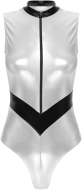 "Space Girl" Shiny Metallic Sleeveless Zipper Stand Collar Leotard Catsuit