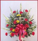 Traditional Basket of Larkspur, Gerberas, Carnations & Poms