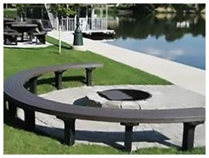 dark gray and black continuous curve recycled plastic bench