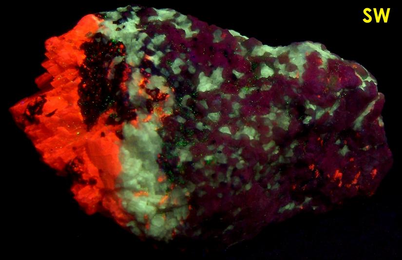 fluorescent BARYTE, CALCITE, ANDRADITE - Franklin Mine, Franklin, Franklin Mining District, Sussex County, New Jersey, USA - ex Borden, ex Morris Museum - for sale