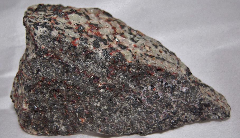 fluorescent WILLEMITE, red ZINCITE, black FRANKLINITE - Franklin Mine, Franklin, Franklin Mining District, Sussex County, New Jersey, USA, type locale, gneiss ore