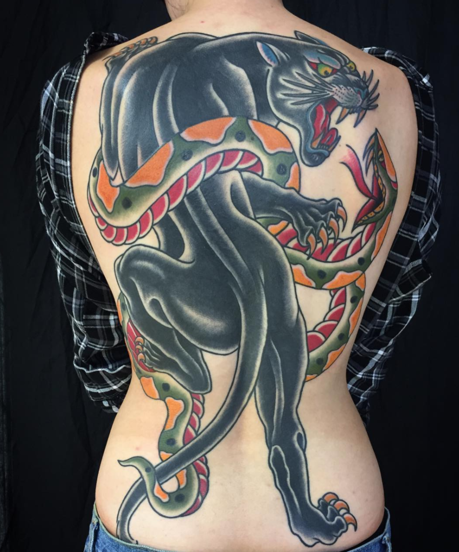 American Traditional Full Back Tattoo