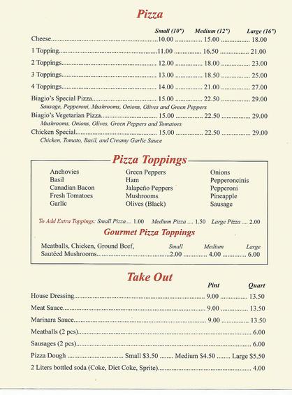 Pizza delivery, italian - Biagio's Restaurant - Lake Forest, California