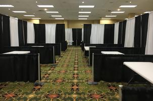trade show rod and drape set up