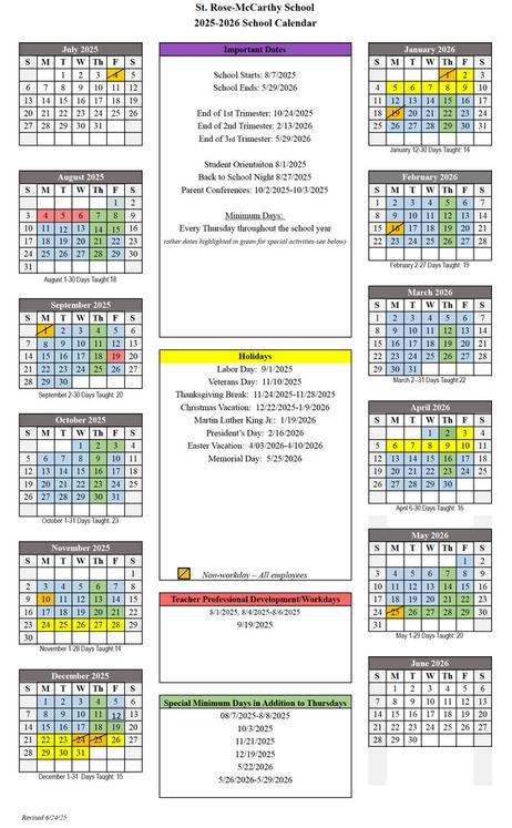 St. Rose-McCarthy Year-at-a-Glance Calendar