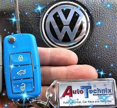 Volkswagen flip key in blue with sparkles