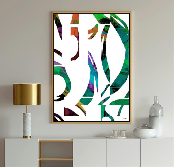 Blue Abstract Modern Art painting with geometric shapes in blue, light blue, gray, lavender and white with black lines from Dubois Art