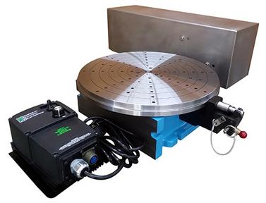 A Roto Tech rotary grinding spin table shown with motorized drive and 24-index manual shot pin