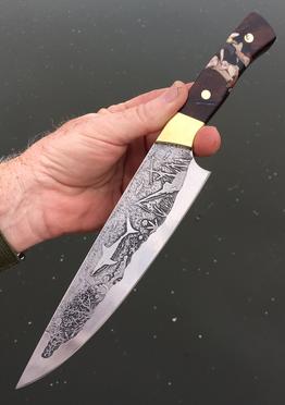 DIY Nautical Theme Shark and Shipwreck etched Chef knife by BergKnifemaking.com. Free step by step instructions from www.DIYeasycrafts.com