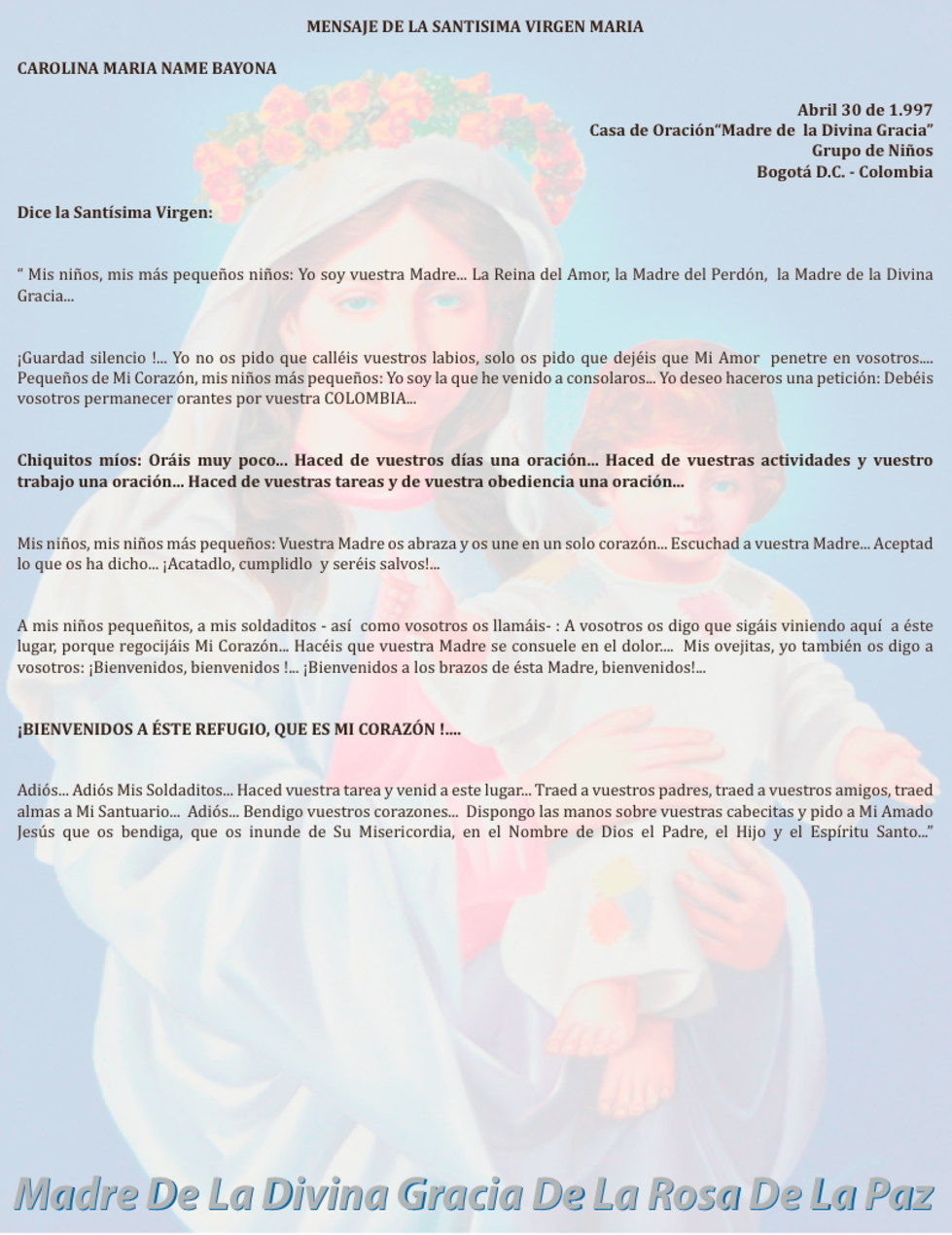 ABRIL 30 de 1997 Bogotá Colombia - mensaje de la virgen