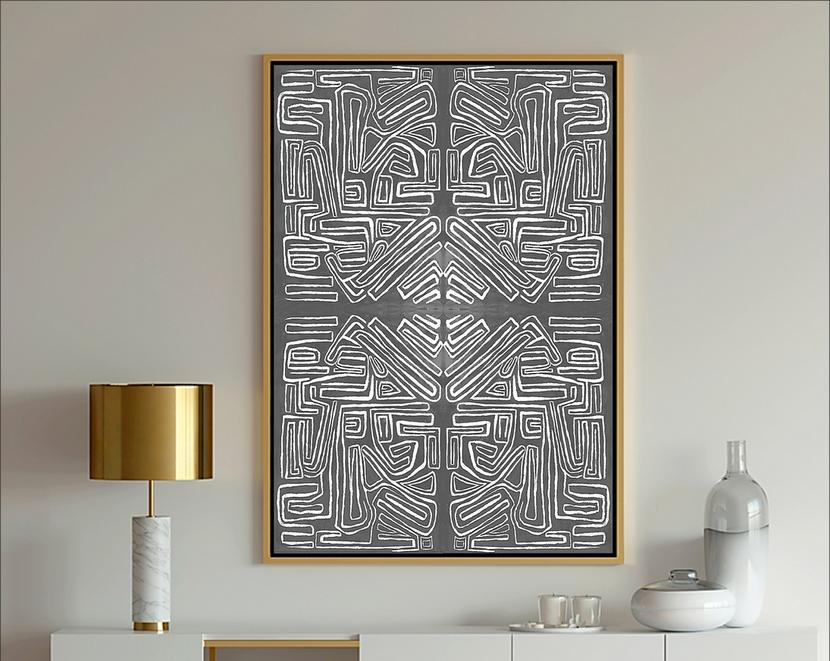 Gray and white geometric abstract art painting print