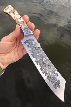 DIY two tone metal etching. Nautical Sea Turtle themed Chef knife. FREE how-to instructions. www.DIYeasycrafts.com or tp purchase from www.bergknifemaking.com