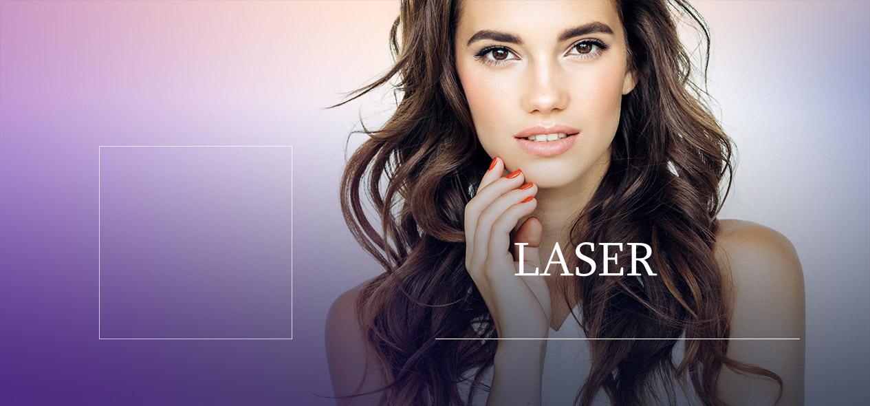 A brunette model looking into camera. Learn about YAG Laser treatments!