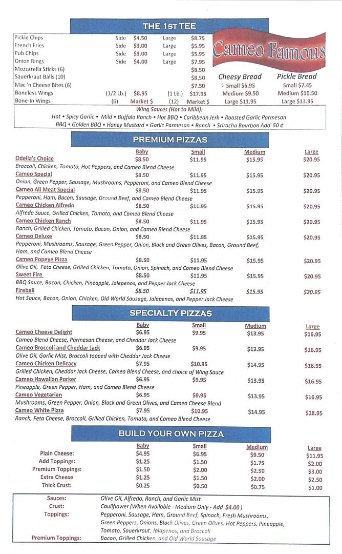 Cameo Eagle Creek Menu 2023