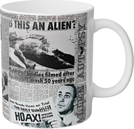 "Alien Autopsy Newspapers" White Mug, 11oz