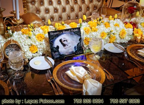 Centerpieces Table Numbers Decorations Flowers Beauty & the beast quinceanera bella y la bestia quinceanera miami Lopez Falcon Quince Photography