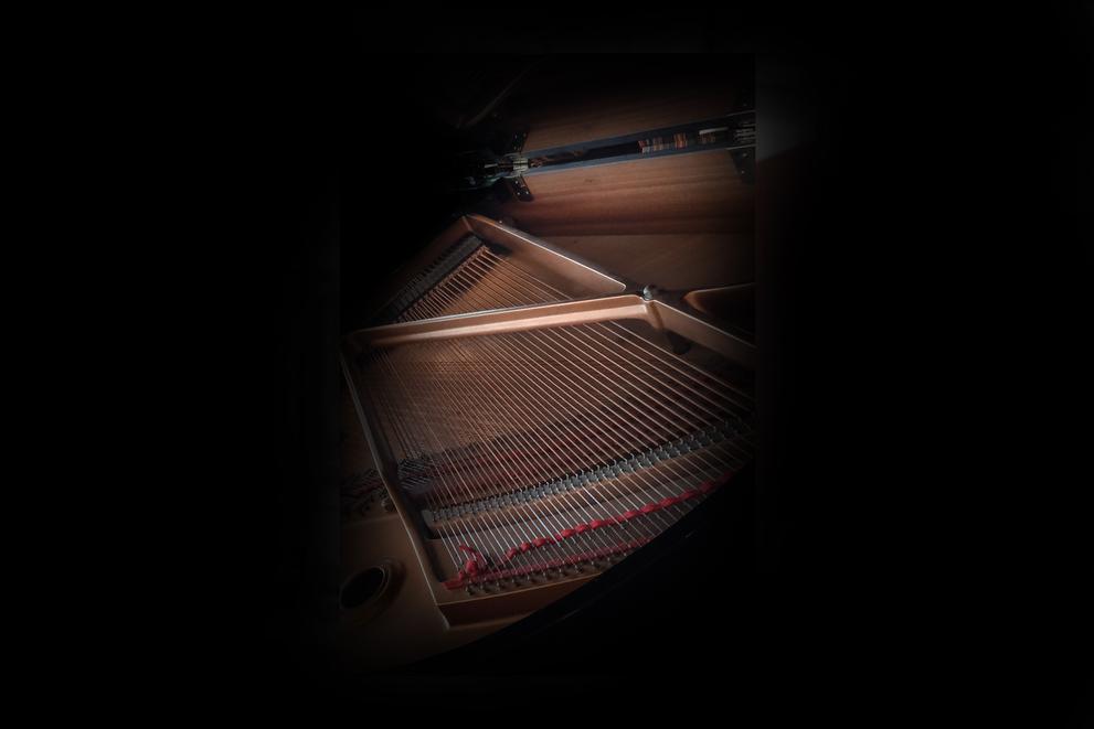 grand piano in dark room