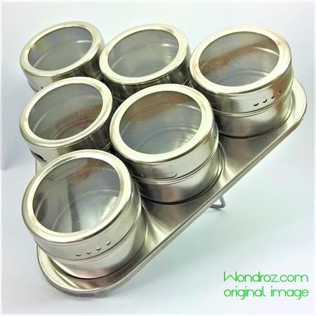 Magnetic Spice Rack 6pcs Jars Set Stainless Steel in Pakistan