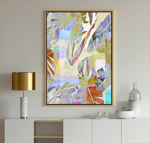 Blue Abstract Modern Art painting with geometric shapes in blue, light blue, gray, lavender and white with black lines from Dubois Art