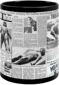 Alien Autopsy Newspaper Black Glossy Mug