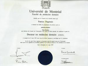 Diplôme Dr Dagenais