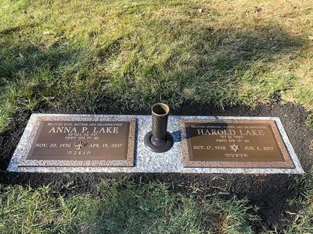 Companion flat bronze headstone with a vase