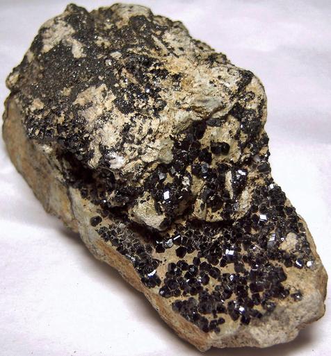 Titanium ANDRADITE MELANITE, California State Gem Mine (Dallas Gem Mine; Benitoite Gem Mine; Benitoite Mine; Gem Mine), Dallas Gem Mine area, San Benito River headwaters area, New Idria District, Diablo Range, San Benito County, California, USA, ex Rutgers Geology Museum