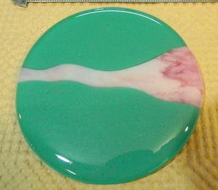 Fused Glass Coaster - Teal/Pink - 4" Diameter