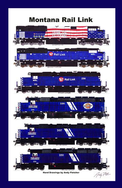 Montana Rail Link SDP40 #290 11"x17" Matted Print by Andy Fletcher signed 