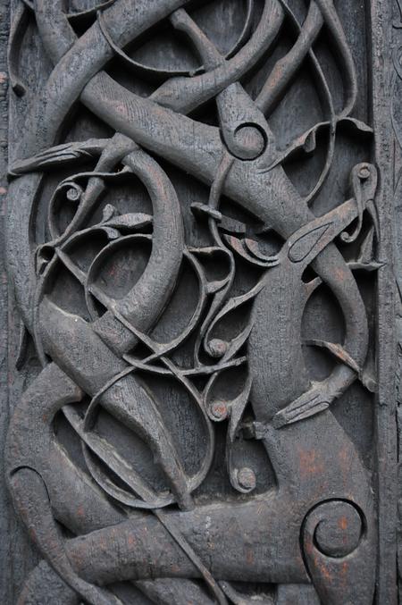 Wood carved detail. Urnes Stave Church.Photography by Kevin O'Dwyer